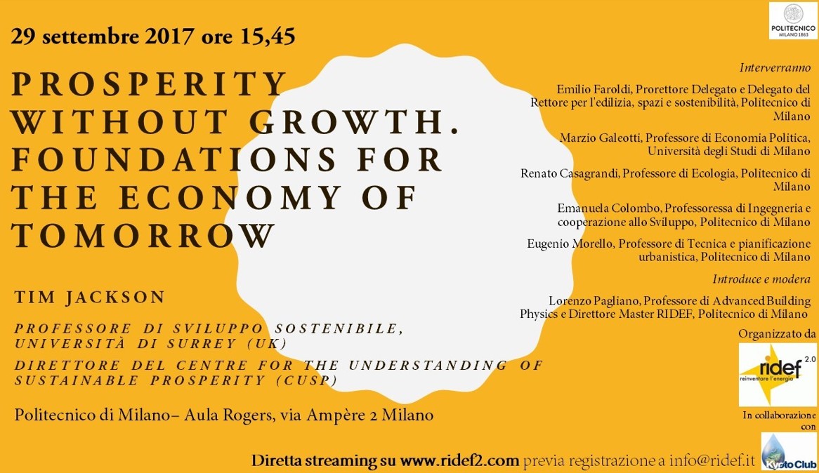 Prosperità senza crescita: Fondamenti per l’economia di domani – 29/09/2017