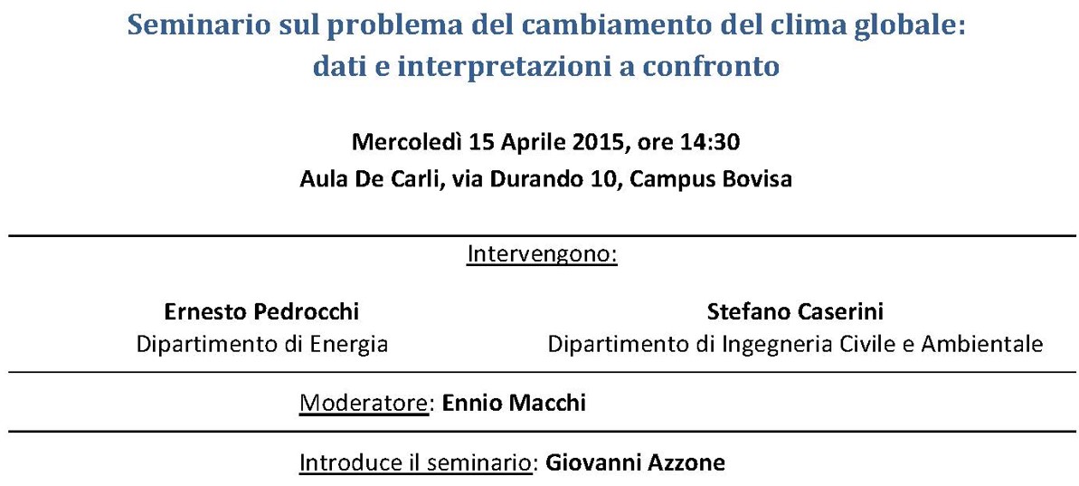 Il problema del cambiamento climatico – 8/04/2015